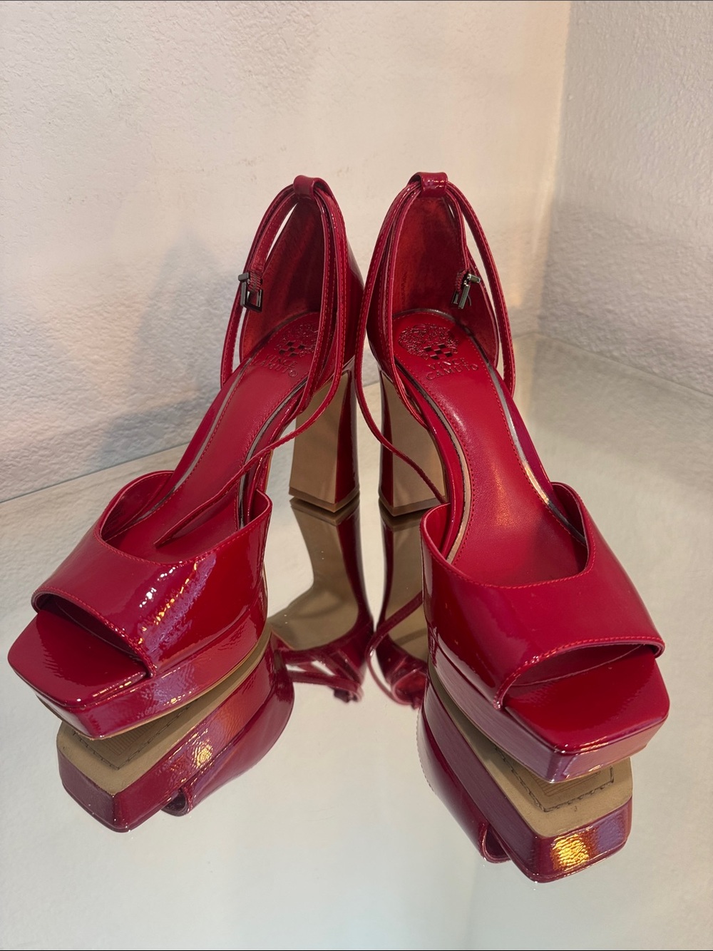 Vince Camuto Red Patent Platform Sandals with Block Heel